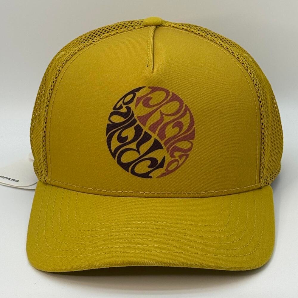 Prana Ying & Yang Patch Roads Ahead Trucker Hat Golden Leaf Symbol UNISEX NWT